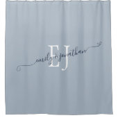 Elegante Monogram-Initials Names Dusty Blue Duschvorhang (Vorderseite)