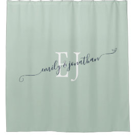 Elegante Monogram-Initials Names Sage Green Duschvorhang