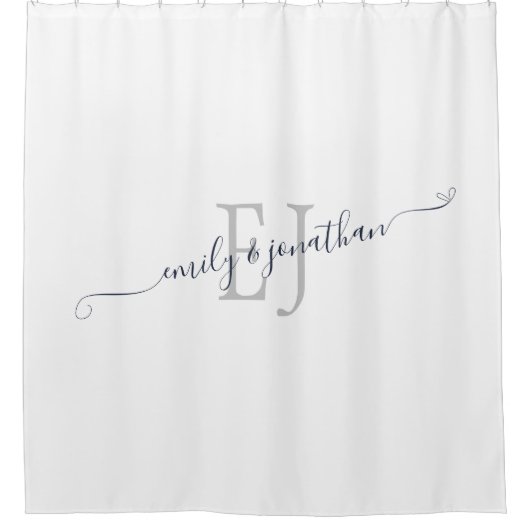 Elegante Monogram-Initials White Duschvorhang (Vorderseite)