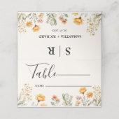 Elegante Monogram Ivory Weadow Wildblume Wedding Platzkarte (Außenseite Aufgefaltet)