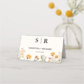 Elegante Monogram Ivory Weadow Wildblume Wedding Platzkarte (Rückseite)