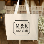 Elegante Monogram Large Wedding Tote Bag Jumbo Stoffbeutel<br><div class="desc">Eine klassische mit Monogramm Tasche mit Platz für Ihre Initialen,  Namen und Hochzeitsdatum. Geeignet für alle Mitglieder Ihrer Hochzeitsfeier. Fügen Sie einfach Ihre Daten hinzu</div>