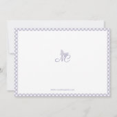 Elegante Monogram Lavender Gingham Note Card Mitteilungskarte (Rückseite)