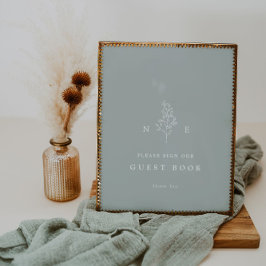 Elegante Monogram Leaf Sage Gästebuch Hochzeitszei