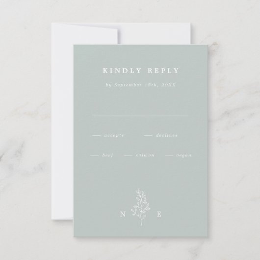 Elegante Monogram Leaf Sage Green Wedding RSVP Karte (Vorderseite)