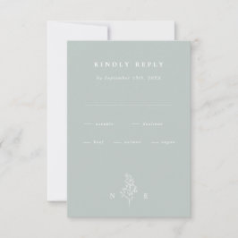Elegante Monogram Leaf Sage Green Wedding RSVP Karte