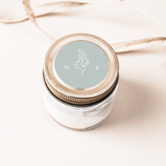 Elegante Monogram Leaf Sage Green Wedding Runder Aufkleber