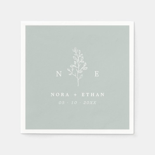 Elegante Monogram Leaf Sage Green Wedding Serviette (Vorderseite)