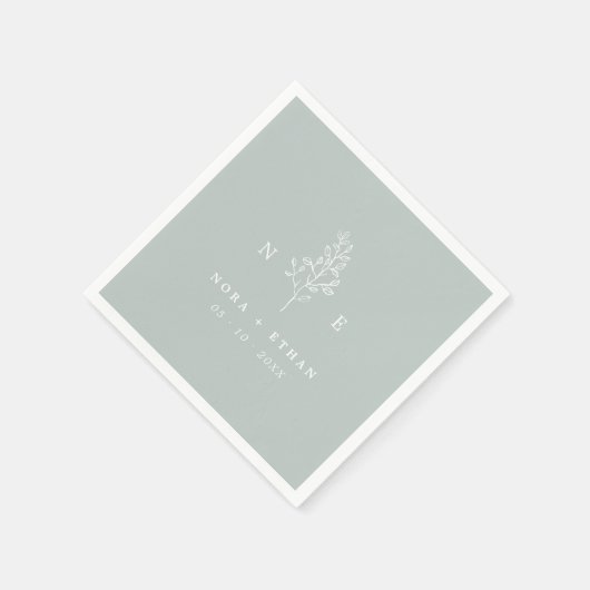 Elegante Monogram Leaf Sage Green Wedding Serviette (Ecke)