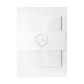 Elegante Monogram Leaf Wappen Dusty Blue Wedding Einladungsbanderole (Vorderseite Beispiel)