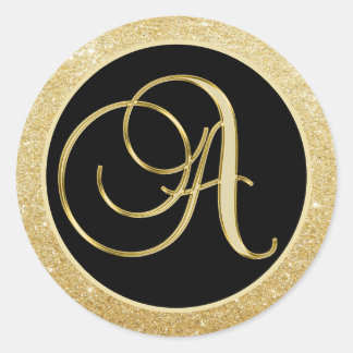 Elegante Monogram Letter A Black Gold Glitzer Sieg Runder Aufkleber