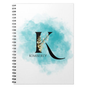 Elegante Monogram Letter K Aquamarin Gold Blume Notizblock