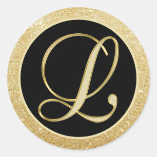 Elegante Monogram Letter L Black Gold Glitzer Sieg Runder Aufkleber