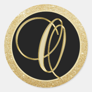 Elegante Monogram Letter O Black Gold Glitzer Sieg Runder Aufkleber