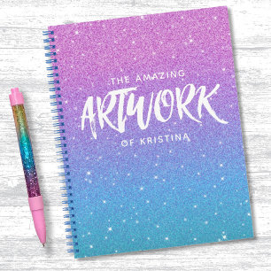 Elegante Monogram Lila Glitzer Sketchbook Notizblock