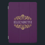 Elegante Monogram lila Gold Chic iPad Pro Cover<br><div class="desc">Eine elegante lila und goldene Pad-Hülle. Gut für die Rückkehr zur Schule. Fügen Sie Ihren Namen zwischen den goldenen Blüten auf der Vorderseite geblüht. Entworfen für Sie von BlackBerry Boulevard.</div>