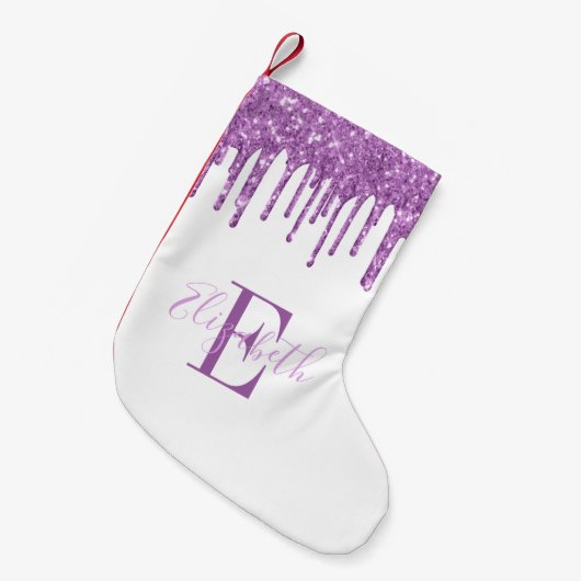 Elegante Monogram Lila Imitats Glitzer Tropfen Kleiner Weihnachtsstrumpf (Vorderansicht (hängend))