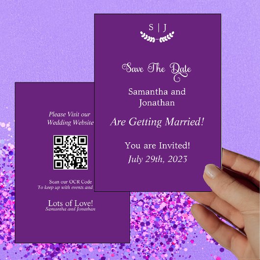 Elegante Monogram Lila Jewel Tone Rett Date Card Einladung