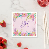 Elegante Monogram Lila Pink Spring Floral Serviette (Beispiel)