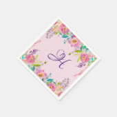Elegante Monogram Lila Pink Spring Floral Serviette (Ecke)