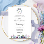 Elegante Monogram Lila und Blue Wedding Einladung