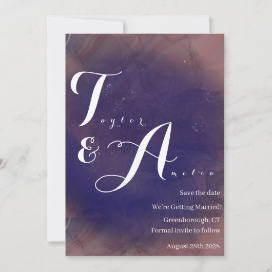 Elegante Monogram Lila Wedding Save The Date (Vorderseite)