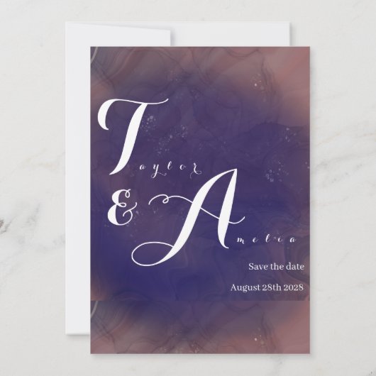 Elegante Monogram Lila Wedding Save The Date (Rückseite)