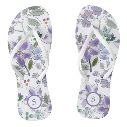 Elegante Monogram Lilac Floral Muster Flip Flops Badesandalen (Fußbett)