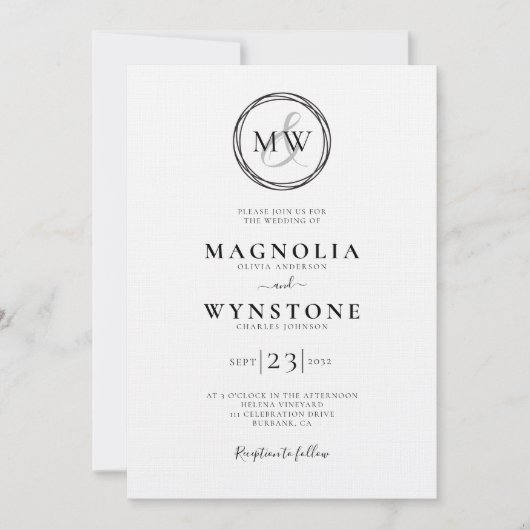 Elegante Monogram Linen Luxury Wedding Einladung (Vorderseite)