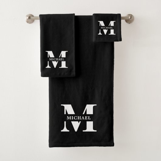 Elegante Monogram Luxury Black Badhandtuch Set (Insitu)