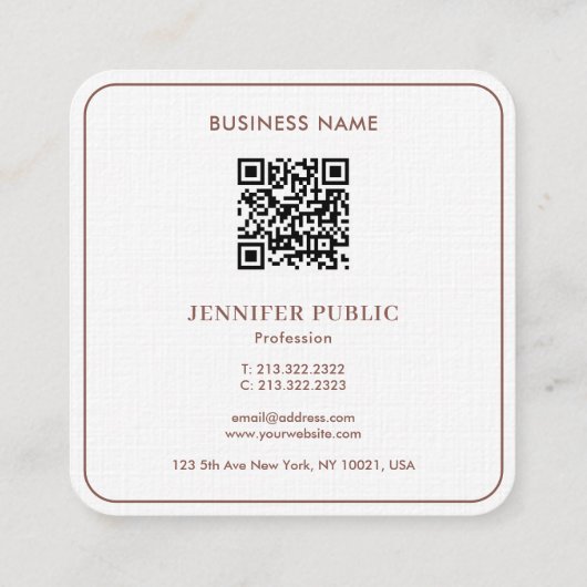 Elegante Monogram Luxury Premium Linen Terracotta Quadratische Visitenkarte (Rückseite)