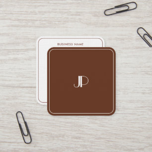 Elegante Monogram Luxury Premium Linen Terracotta Quadratische Visitenkarte