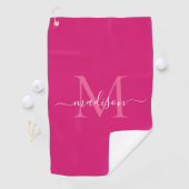 Elegante Monogram Magenta Pink White Girly Script Golfhandtuch (Insitu)