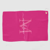 Elegante Monogram Magenta Pink White Girly Script Golfhandtuch (Horizontal)