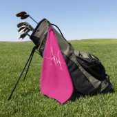 Elegante Monogram Magenta Pink White Girly Script Golfhandtuch (Gras)