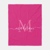 Elegante Monogram Magenta Pink White Modern Script Fleecedecke (Vorderseite)