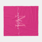 Elegante Monogram Magenta Pink White Modern Script Fleecedecke (Vorderseite (Horizontal))