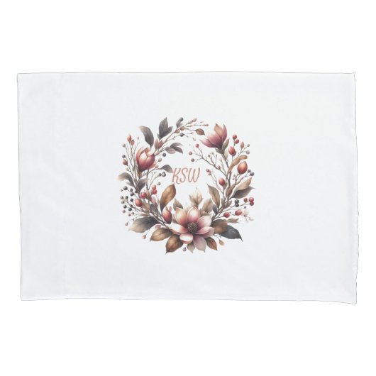 Elegante Monogram Magnolia Floral Wreath Kissenbezug (Vorderseite)