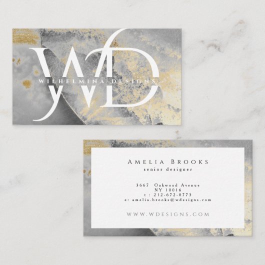 Elegante Monogram Marble Moderner Chic Designer Visitenkarte (Vorne/Hinten)