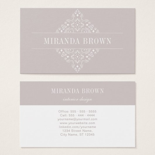 Elegante Monogram Minimalistisch Beige White Class (Vorne & Hinten)