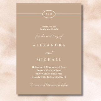 Elegante Monogram Minimalistisch Cream Taupe Weddi Einladung