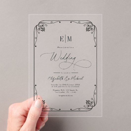 Elegante Monogram Minimalistisch Wedding Acryleinladungen (Insitu (Handheld))