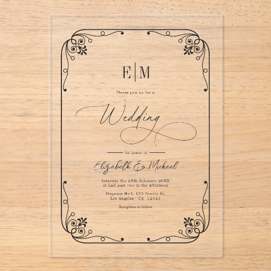 Elegante Monogram Minimalistisch Wedding Acryleinladungen (Vorderseite)