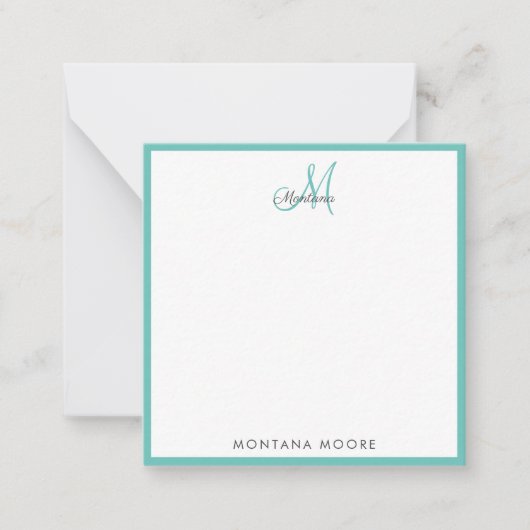Elegante Monogram Modern Simple Girly Aquamarin Mitteilungskarte (Vorderseite)