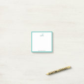 Elegante Monogram Modern Simple Girly Aquamarin Post-it Klebezettel (Auf Schreibtisch)