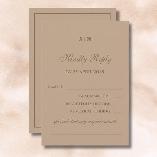 Elegante Monogram Modern Taupe Wedding RSVP Card Karte