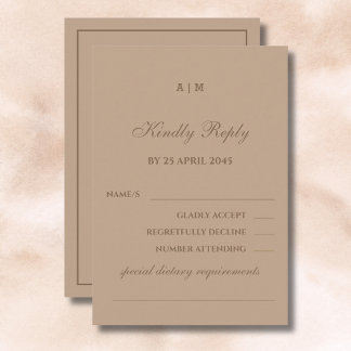 Elegante Monogram Modern Taupe Wedding RSVP Card Karte