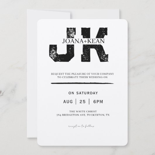 Elegante Monogram Moderne Hochzeit Einladung (Vorderseite)