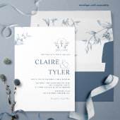 Elegante Monogram Moderne Minimal Blue Wedding Inv Einladung