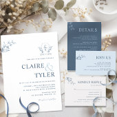 Elegante Monogram Moderne Minimal Blue Wedding Inv Einladung